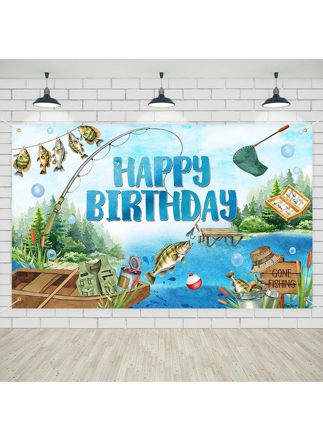 Avezano Gone Fishing Happy Birthday Banner 6 x 3.6 ft Fishing Birthday Party Decorations for Kids Men Fisherman Photo Booth Supplies - Image 1