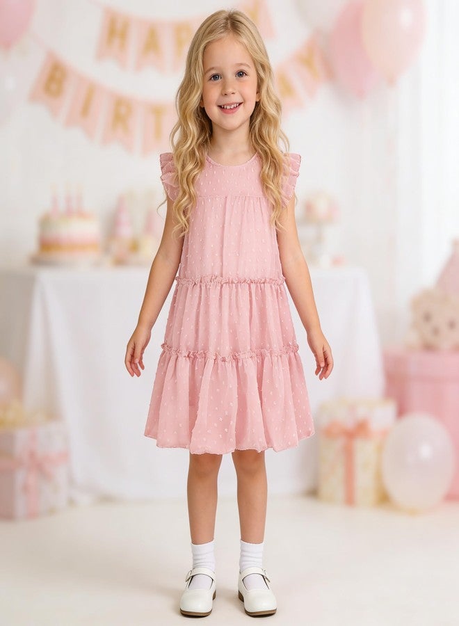 AGQT Toddler Girls Casual Dress Babydoll Summer Ruffle Babydoll Birthday Chiffon Princess Wedding Elegant Dress Easter Dresses Pink Size 4-5T - Image 3