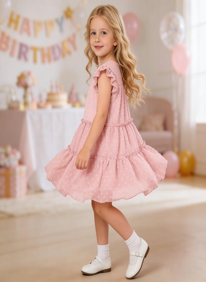 AGQT Toddler Girls Casual Dress Babydoll Summer Ruffle Babydoll Birthday Chiffon Princess Wedding Elegant Dress Easter Dresses Pink Size 4-5T - Image 5