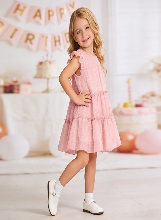 AGQT Toddler Girls Casual Dress Babydoll Summer Ruffle Babydoll Birthday Chiffon Princess Wedding Elegant Dress Easter Dresses Pink Size 4-5T - Image 4