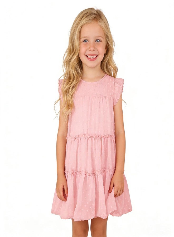 AGQT Toddler Girls Casual Dress Babydoll Summer Ruffle Babydoll Birthday Chiffon Princess Wedding Elegant Dress Easter Dresses Pink Size 4-5T - Image 1