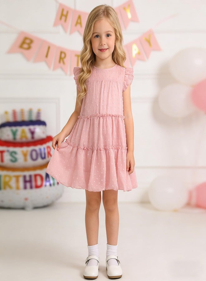 AGQT Toddler Girls Casual Dress Babydoll Summer Ruffle Babydoll Birthday Chiffon Princess Wedding Elegant Dress Easter Dresses Pink Size 4-5T - Image 2