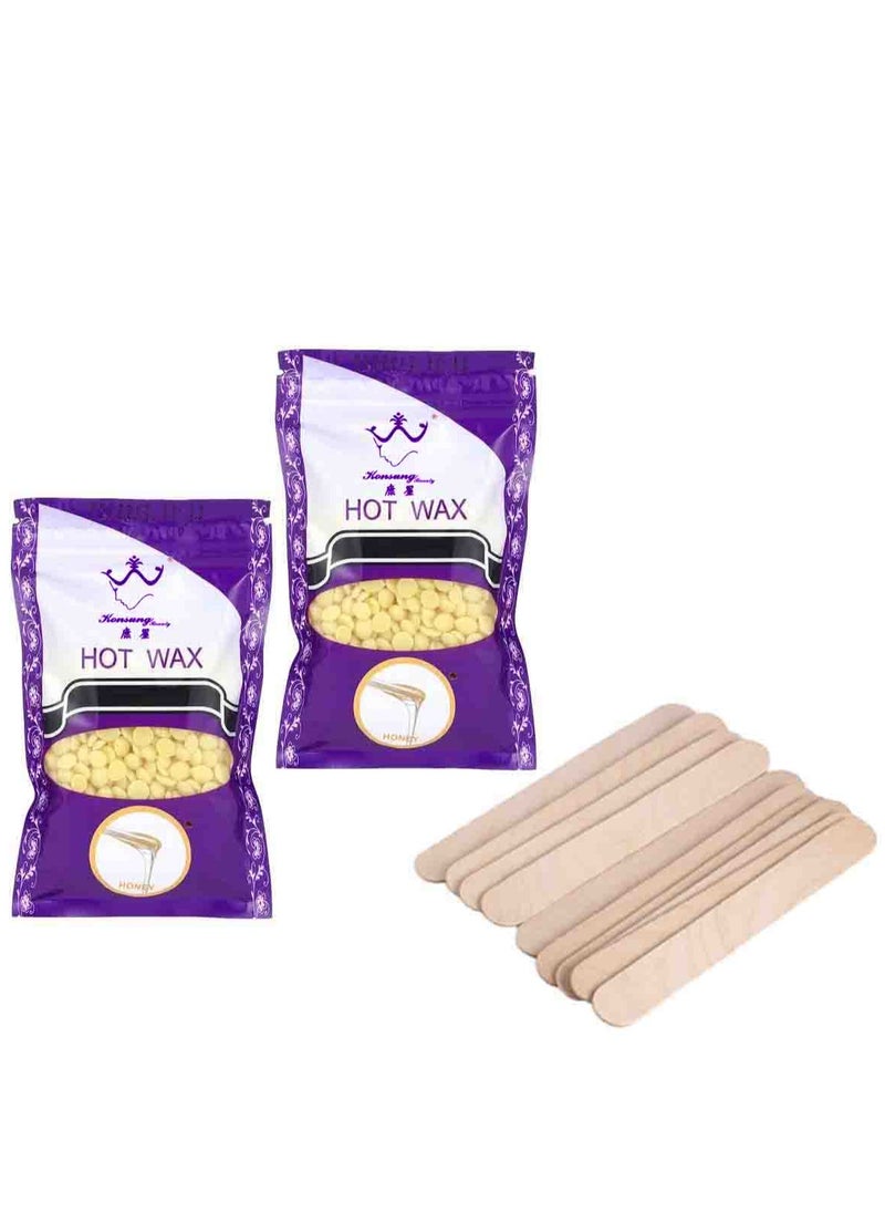 Konsung Beauty - Hair Removal Hot Wax Honey 2pcs*100grams with 10 Wooden Sticks (No Waxing Paper Needed) - Image 1