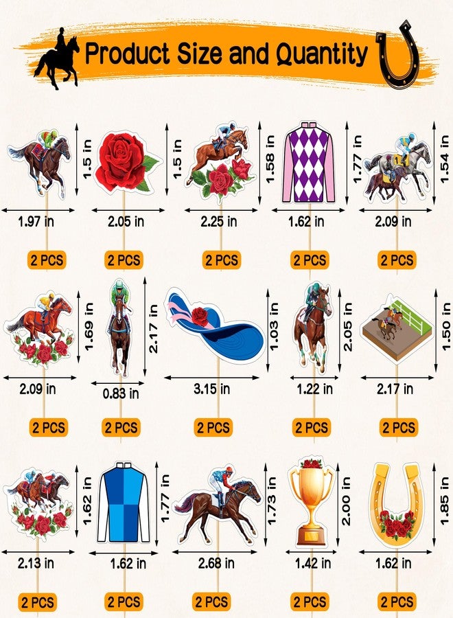 QZYL 30 PCS Derby Cupcake Toppers, 15 Style Derby Decorations, Run for the Roses Horseshoe Design Horse Cupcake Toppers Horses Toothpicks, Horse Racing Theme Decor - Image 2