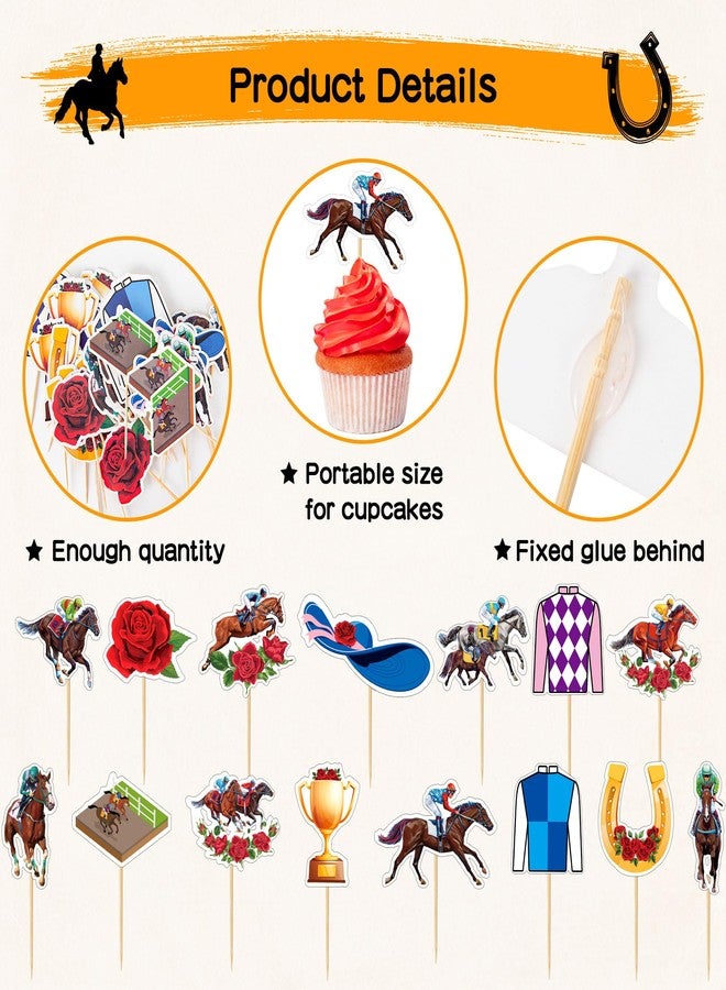QZYL 30 PCS Derby Cupcake Toppers, 15 Style Derby Decorations, Run for the Roses Horseshoe Design Horse Cupcake Toppers Horses Toothpicks, Horse Racing Theme Decor - Image 3