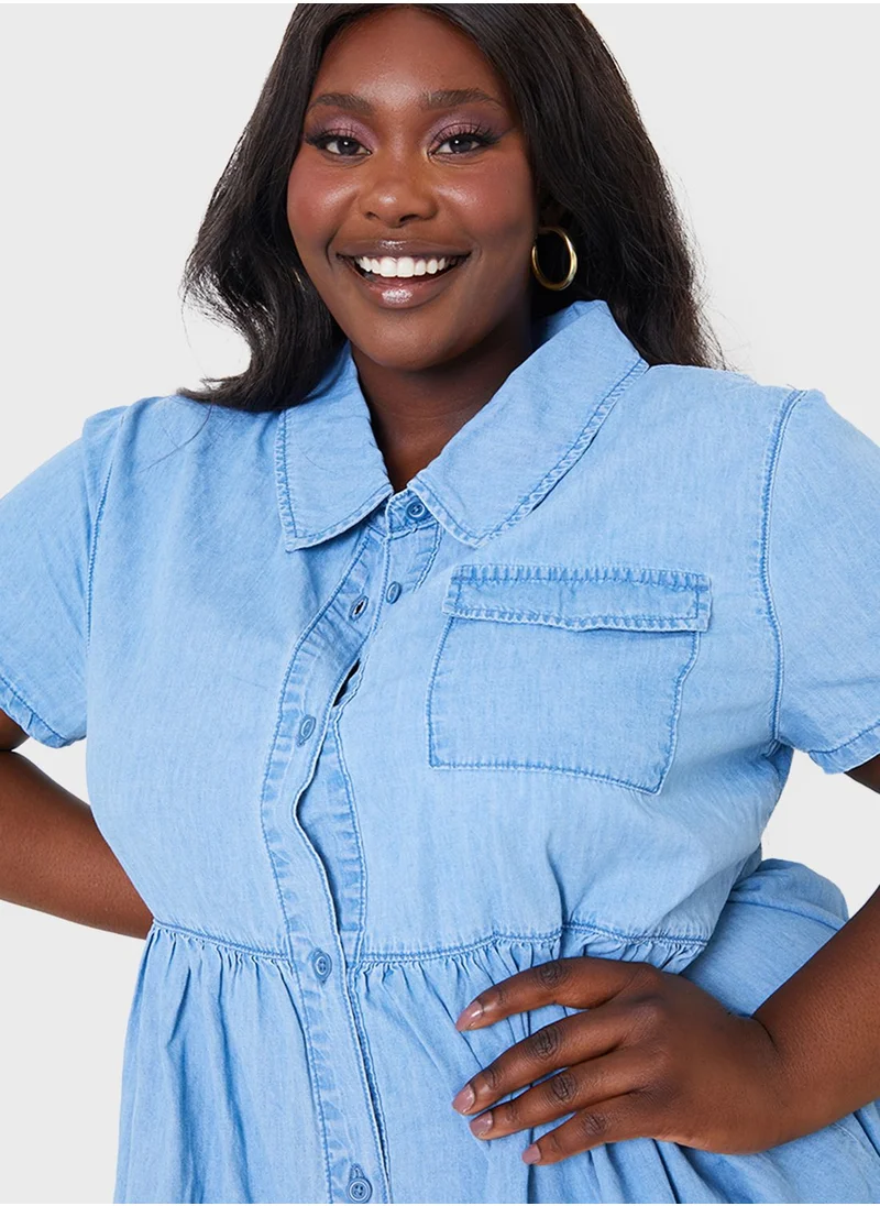 In The Style Curve Chambray Tiered Smock Dress