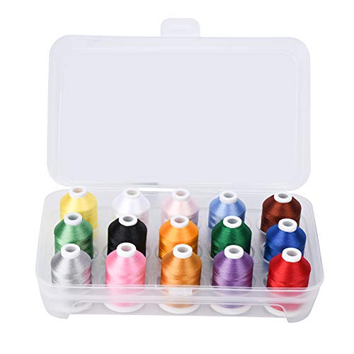 Simthread Machine Embroidery Thread with Storage Box 1000M (1100Y) Polyester 15 Spools Set for Embroidery Sewing Machine (9 White 6 Black) - Image 1