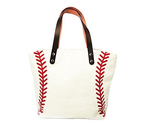 IHAYNER I IHAYNER Large Baseball Tote Bag Sports Printing Utility Top Handle Casual Shoulder Bag White - Image 1