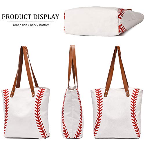 IHAYNER I IHAYNER Large Baseball Tote Bag Sports Printing Utility Top Handle Casual Shoulder Bag White - Image 4