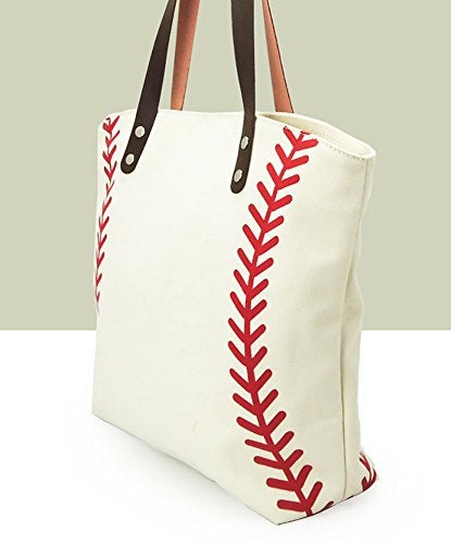 IHAYNER I IHAYNER Large Baseball Tote Bag Sports Printing Utility Top Handle Casual Shoulder Bag White - Image 3