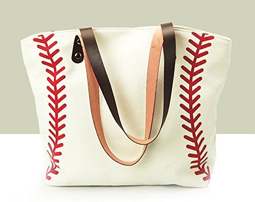 IHAYNER I IHAYNER Large Baseball Tote Bag Sports Printing Utility Top Handle Casual Shoulder Bag White - Image 2