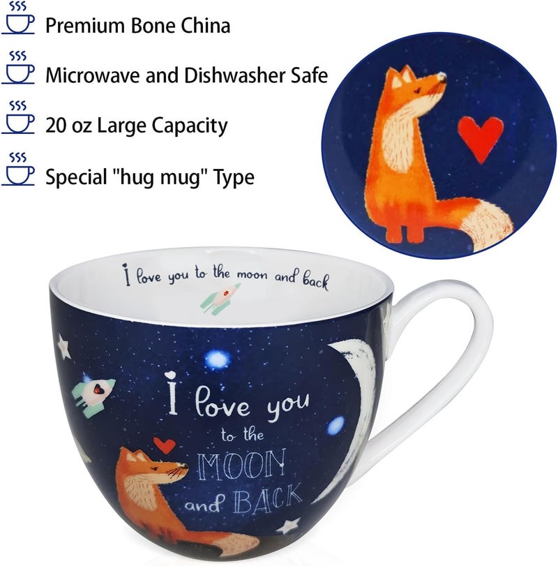 MFoffice I Love You Coffee Mug, Premium 20 oz Bone China Coffee Tea Hug Mug, Perfect Christmas, Birthday, and Valentine's Day Gift for Lovers and Family Members, Designed in England by Harvest Green Studio - Image 4