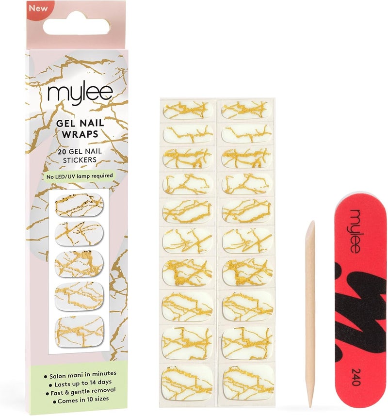 Mylee Gel Nail Wraps Marbellous 10 PreCured Gel Stickers for Instant Mani No Lamp Needed ChipResistant Glossy Finish Lasts Up to 14 Days Easy to Apply Vegan CrueltyFree