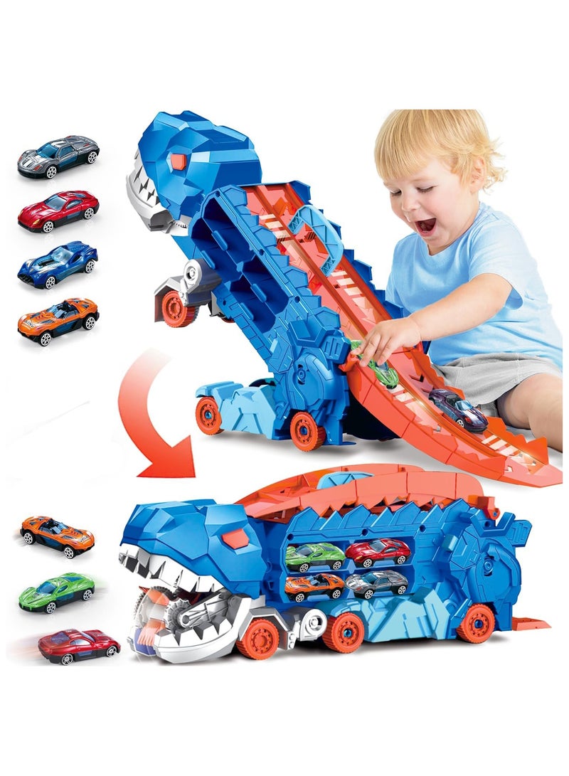 YelaJoy Dinosaur Truck Toys for Kids 3-5, T-Rex Dinosaur Transporter Car Carrier with Foldable Sliding, City Dinosaur Ultimate Hauler Track Toy Transforms into Dino, Toys Gifts for Kids Ages 3 4 5 6(4 Cars) - Image 1