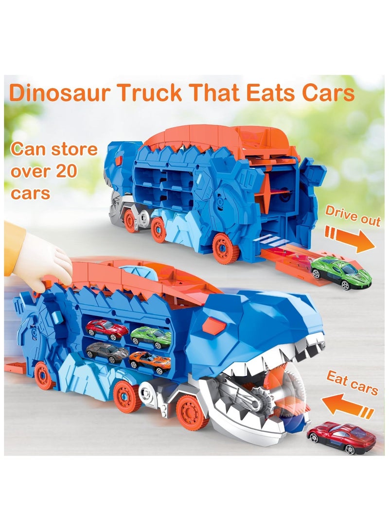 YelaJoy Dinosaur Truck Toys for Kids 3-5, T-Rex Dinosaur Transporter Car Carrier with Foldable Sliding, City Dinosaur Ultimate Hauler Track Toy Transforms into Dino, Toys Gifts for Kids Ages 3 4 5 6(4 Cars) - Image 2