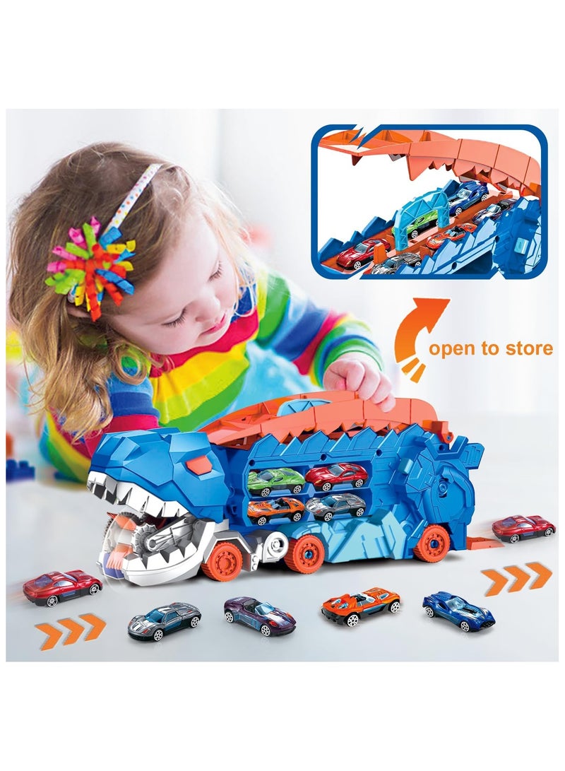 YelaJoy Dinosaur Truck Toys for Kids 3-5, T-Rex Dinosaur Transporter Car Carrier with Foldable Sliding, City Dinosaur Ultimate Hauler Track Toy Transforms into Dino, Toys Gifts for Kids Ages 3 4 5 6(4 Cars) - Image 3