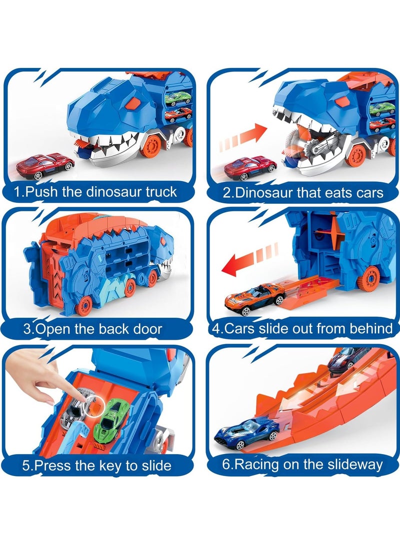 YelaJoy Dinosaur Truck Toys for Kids 3-5, T-Rex Dinosaur Transporter Car Carrier with Foldable Sliding, City Dinosaur Ultimate Hauler Track Toy Transforms into Dino, Toys Gifts for Kids Ages 3 4 5 6(4 Cars) - Image 4