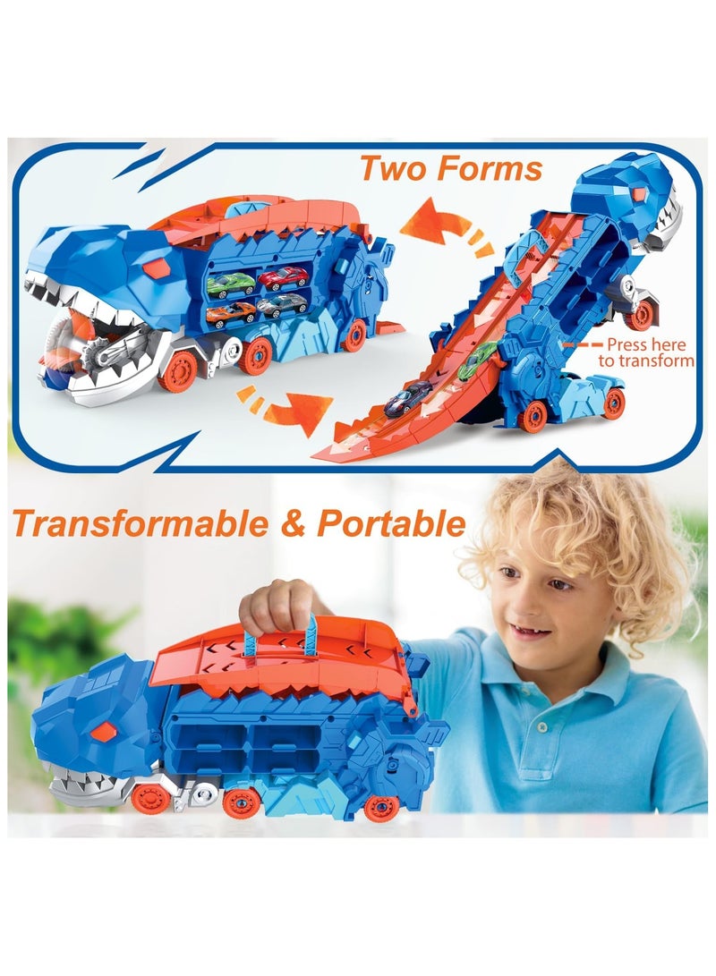 YelaJoy Dinosaur Truck Toys for Kids 3-5, T-Rex Dinosaur Transporter Car Carrier with Foldable Sliding, City Dinosaur Ultimate Hauler Track Toy Transforms into Dino, Toys Gifts for Kids Ages 3 4 5 6(4 Cars) - Image 5