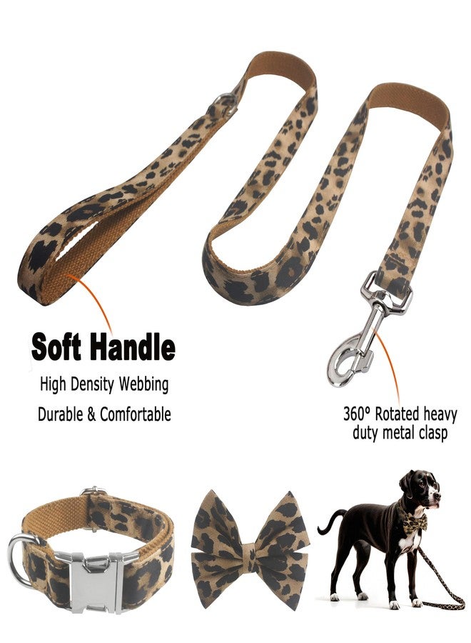 YOY Soft Comfortable Adjustable Leopard Print Pet Collar with Bowtie, Heavy Duty Dog Collar and Leash Set for Small Medium Large Dogs Cats, Puppy Grooming Doggy Accessories, Length 18" - 26" - Image 3