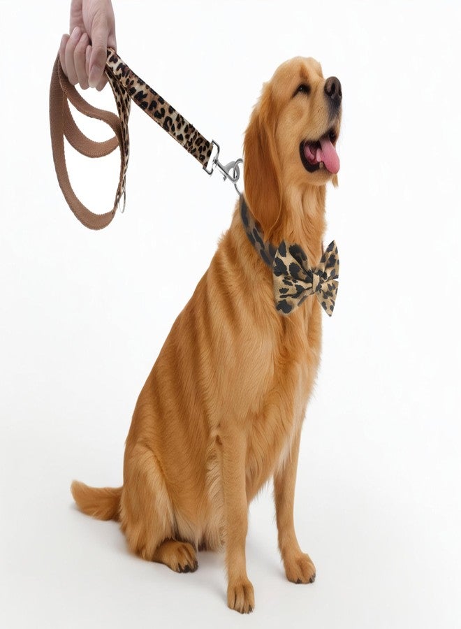 YOY Soft Comfortable Adjustable Leopard Print Pet Collar with Bowtie, Heavy Duty Dog Collar and Leash Set for Small Medium Large Dogs Cats, Puppy Grooming Doggy Accessories, Length 18" - 26" - Image 5