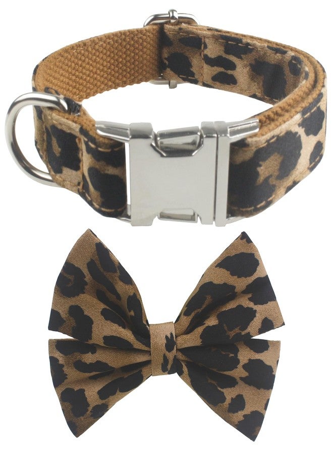 YOY Soft Comfortable Adjustable Leopard Print Pet Collar with Bowtie, Heavy Duty Dog Collar and Leash Set for Small Medium Large Dogs Cats, Puppy Grooming Doggy Accessories, Length 18" - 26" - Image 4