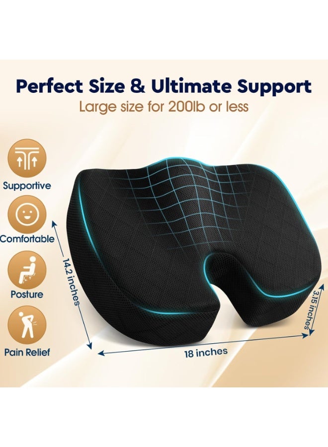 Ergonomic Office & Car Seat Cushion, Non-Slip Coccyx & Tailbone Support Chair Pad for Sciatica, Hip & Lower Back Comfort, Butt Pillow for Desk Chair, Wheelchair, Airplane & Driving (Black) - Image 2