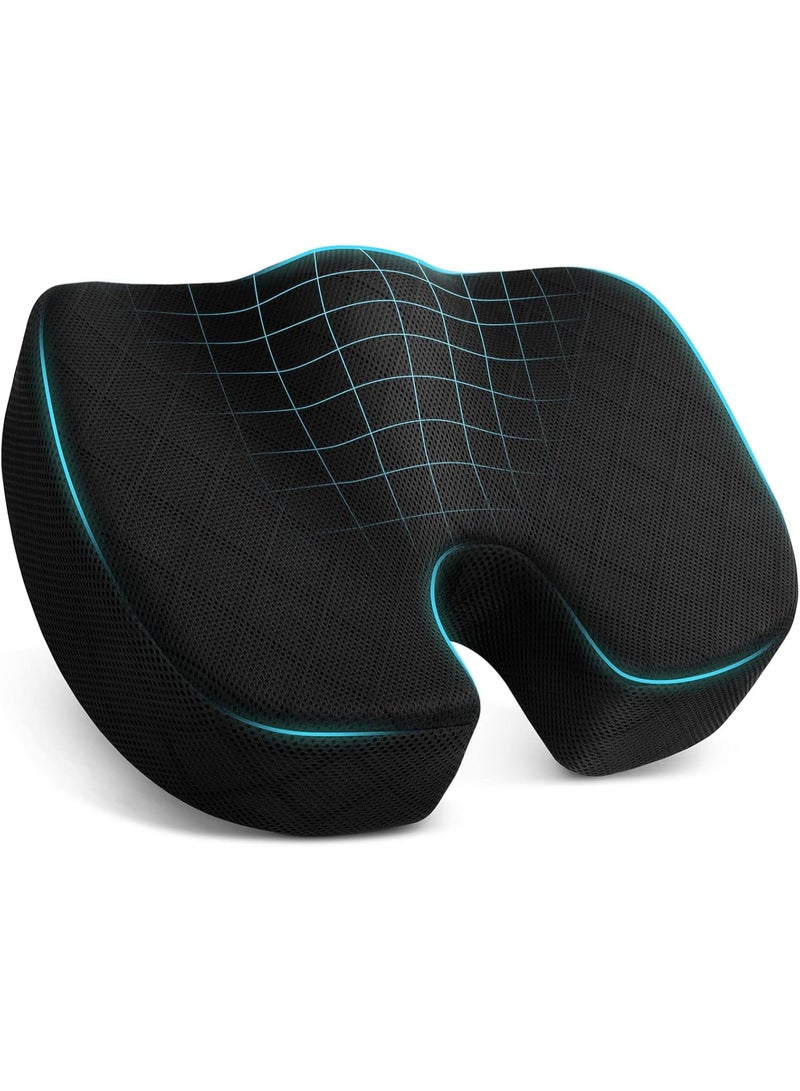 Ergonomic Office & Car Seat Cushion, Non-Slip Coccyx & Tailbone Support Chair Pad for Sciatica, Hip & Lower Back Comfort, Butt Pillow for Desk Chair, Wheelchair, Airplane & Driving (Black) - Image 1