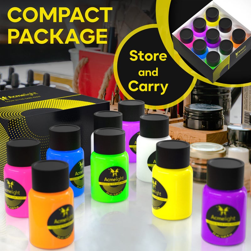 Acmelight Glow in the Dark Acrylic Paint Set - 9 Neon Fluorescent Colors for Canvas, Wood & Stone - Blacklight Reactive - Cool Art Supplies Gift for Artists, Adults & Kids - Image 4