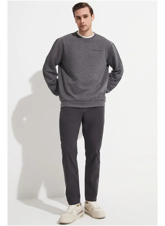 جون June Men Printed Thick Crew Neck Sweatshirt Anthracite