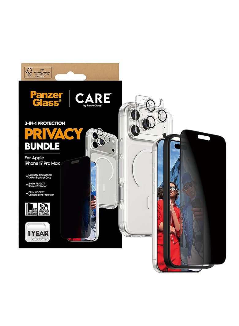 بانزرجلاس بكج حماية بانزر جلاس CARE يدعم MagSafe فلاقشيب 3 في 1 ايفون 17 برو ماكس - حفظ الخصوصية - Image 2