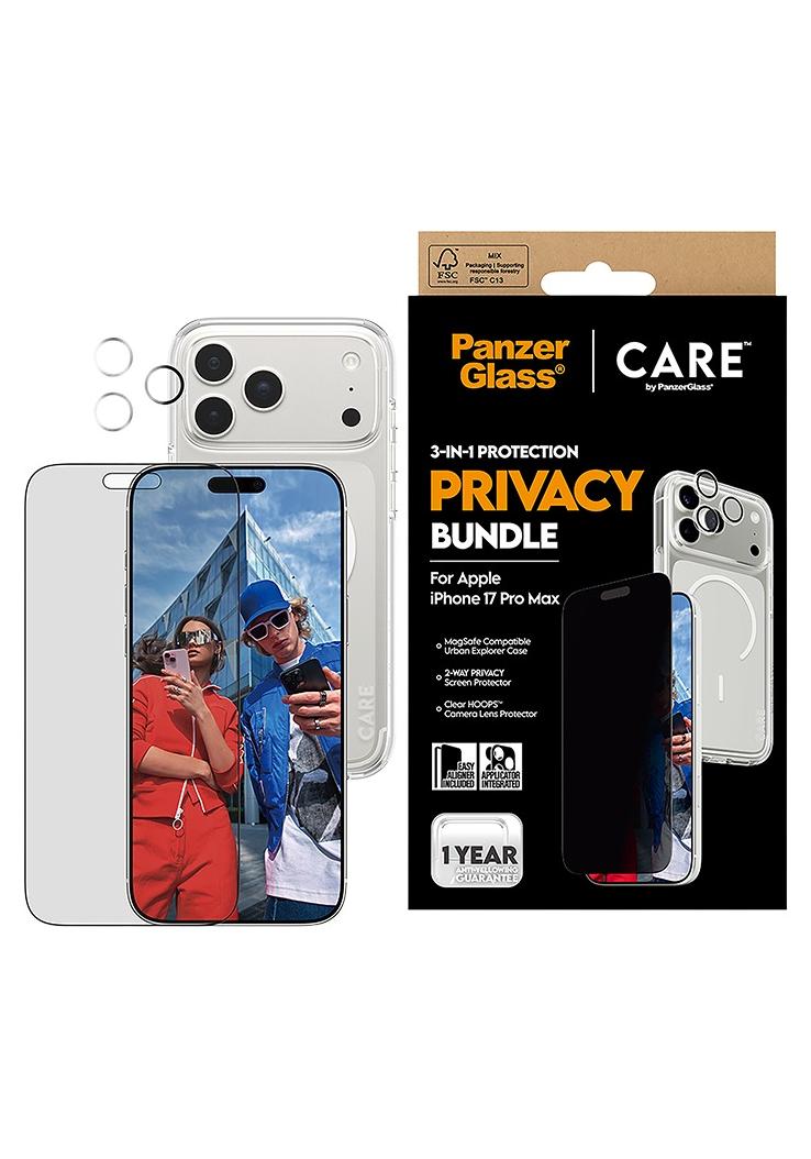 بانزرجلاس بكج حماية بانزر جلاس CARE يدعم MagSafe فلاقشيب 3 في 1 ايفون 17 برو ماكس - حفظ الخصوصية - Image 1