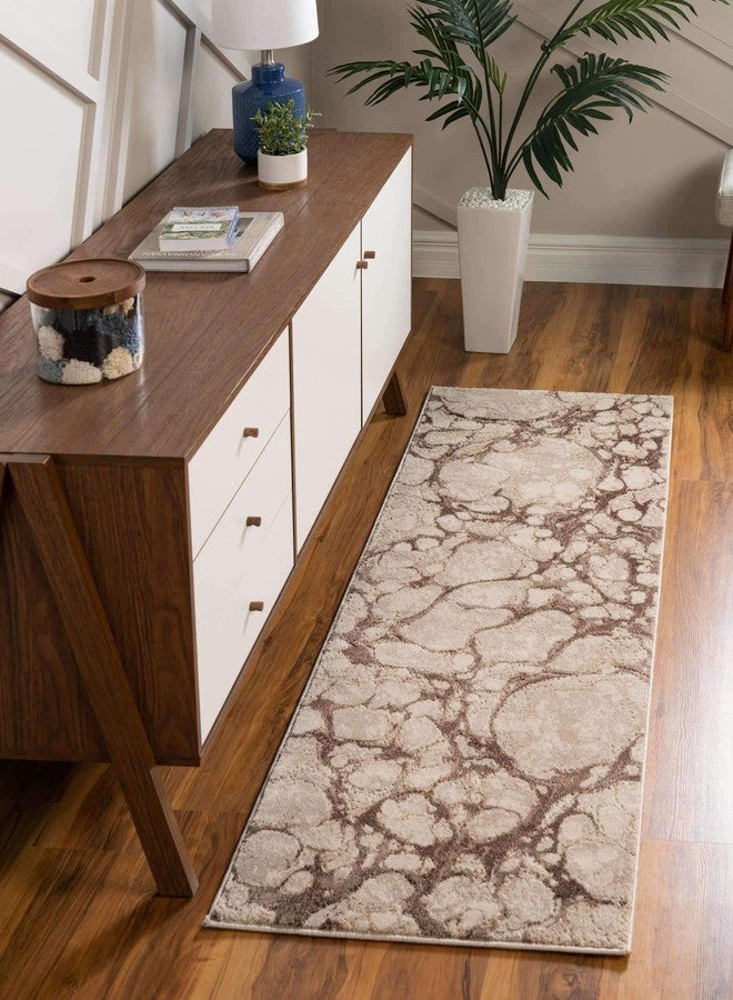 Unique Loom Oasis Collection Area Rug - Breeze (2' x 6' Runner, Brown/ Beige) - Image 1