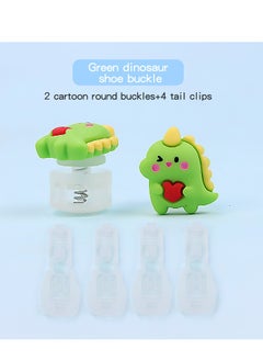 Generic Cartoon Cute No-tie shoelace buckle 1 Pair Set（Green Dinosaur Shoe Buckle*2＋Free shoelaces*1＋tail clips*4）For Women and Kids/Boys/Girls  - Image 2