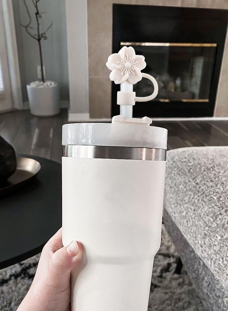 Straw Cover Cap for Stanley Cup, 3Pcs Cute Flower Straw Toppers Accessories Compatible with Stanley Cup 3040 Oz Tumbler, Silicone Straw Tips Lids for Home and Party Decor, Beige - Image 4