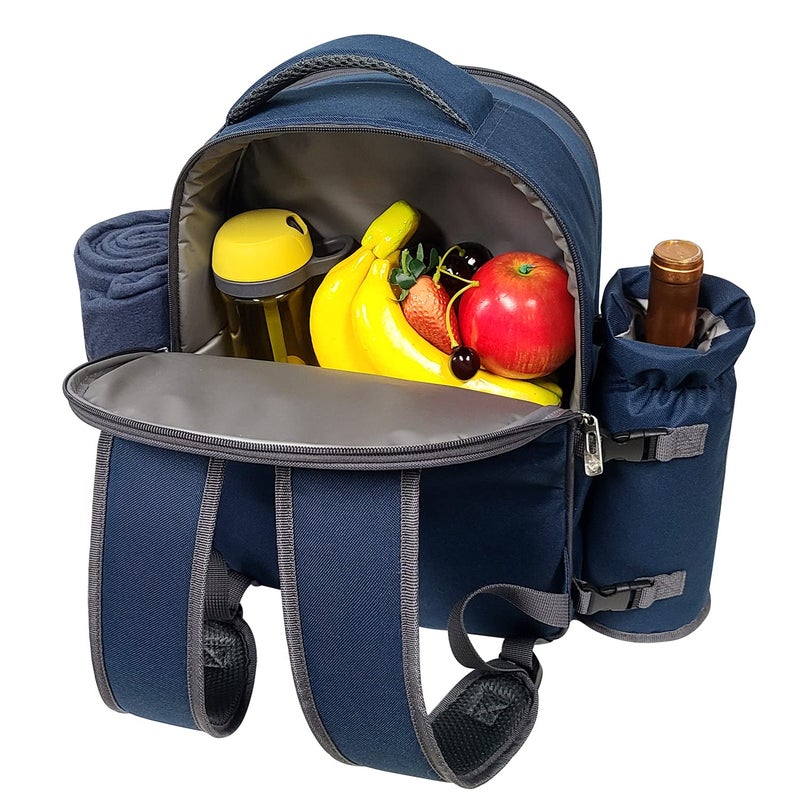 Hap Tim Picnic Basket Backpack for 4 Person with Blanket, Wine Holder, Cooler Compartment, Cutlery Set, Couples Gifts, Mr & Mrs Gifts, Bridal Shower Gifts, Registry Wedding Registry, Blue (3065-BL) - Image 4