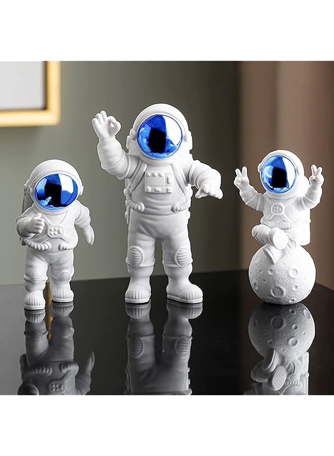 Zaboon تماثيل رائد الفضاء 3 قطع لتزيين الكعك وديكورات التصوير لموضوع الفضاء هدايا زرقاء - Image 1