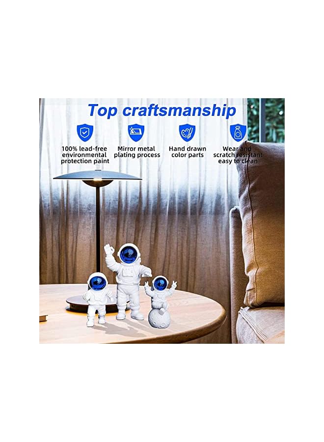 Zaboon تماثيل رائد الفضاء 3 قطع لتزيين الكعك وديكورات التصوير لموضوع الفضاء هدايا زرقاء - Image 4