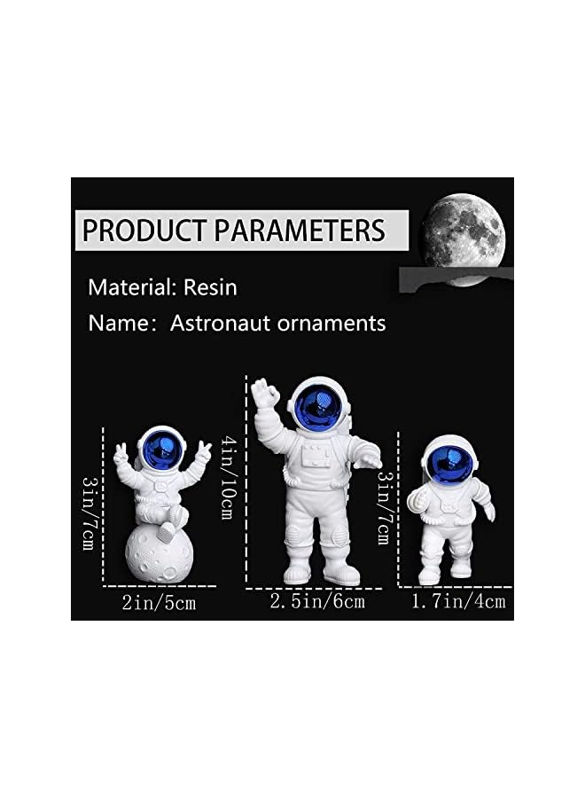 Zaboon تماثيل رائد الفضاء 3 قطع لتزيين الكعك وديكورات التصوير لموضوع الفضاء هدايا زرقاء - Image 2
