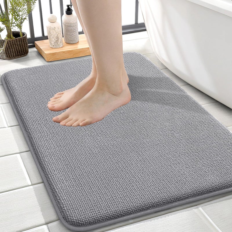 OLANLY Thick Memory Foam Bath Mat Rug 24x16 Extra Soft Absorbent Bathroom Rug Quick Dry Bath Mats NonSlip Machine Washable Carpet for Bathroom Tub and Shower Home Decor Accessories Grey
