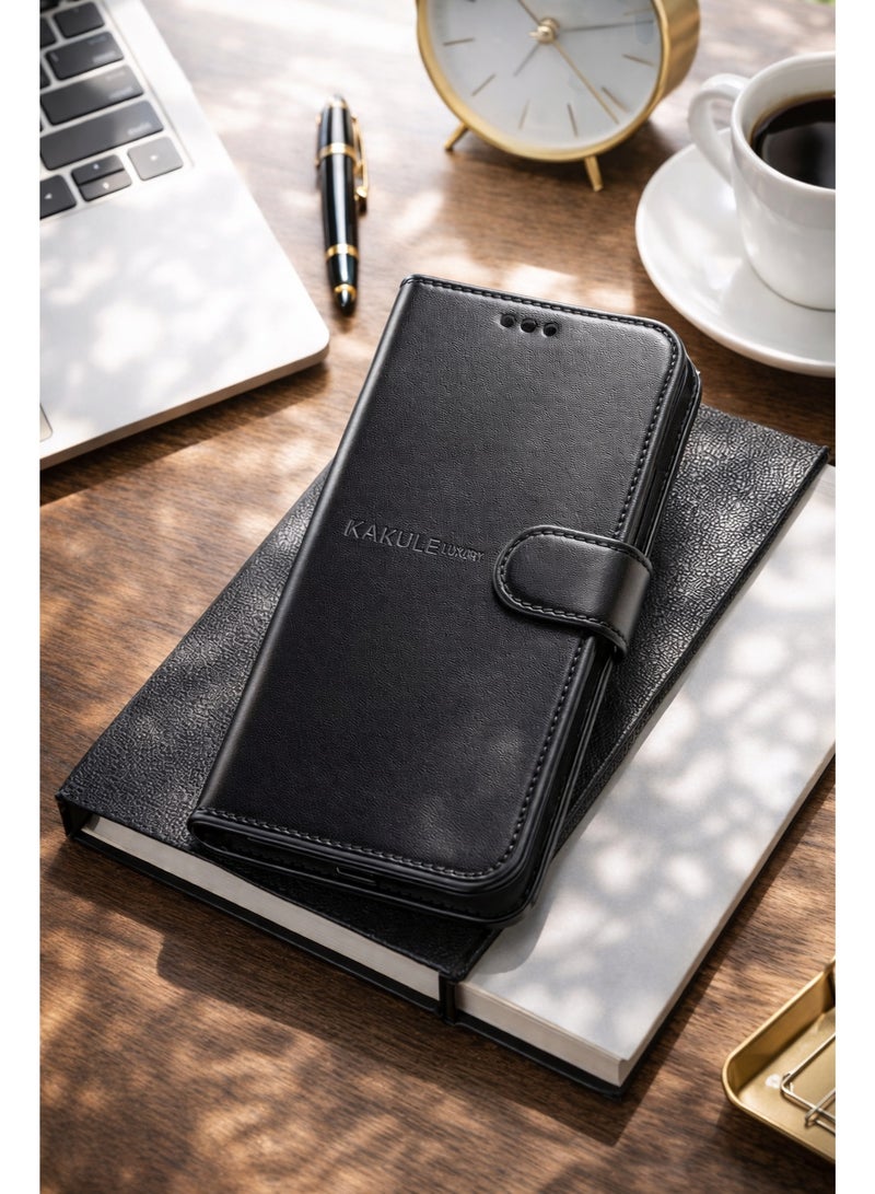 كايا جراب جلد أنيق وش وظهر لموبايل Samsung A17 – حماية متكاملة من الصدمات والخدوش اليومية – لون أسود فاخر - Image 4