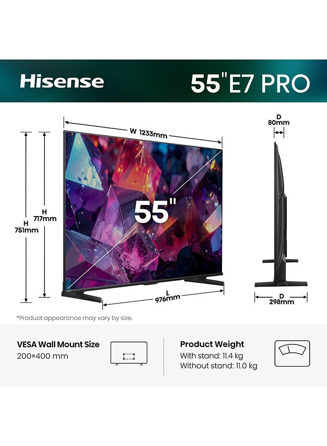 هايسنس تلفاز ذكي QLED 55 بوصة 4K UHD بتقنية النقاط الكمومية، Dolby Vision Atmos، مع مضخم صوت مدمج، 60 هرتز، موديل 2025، ضمان لمدة سنتين - Image 2