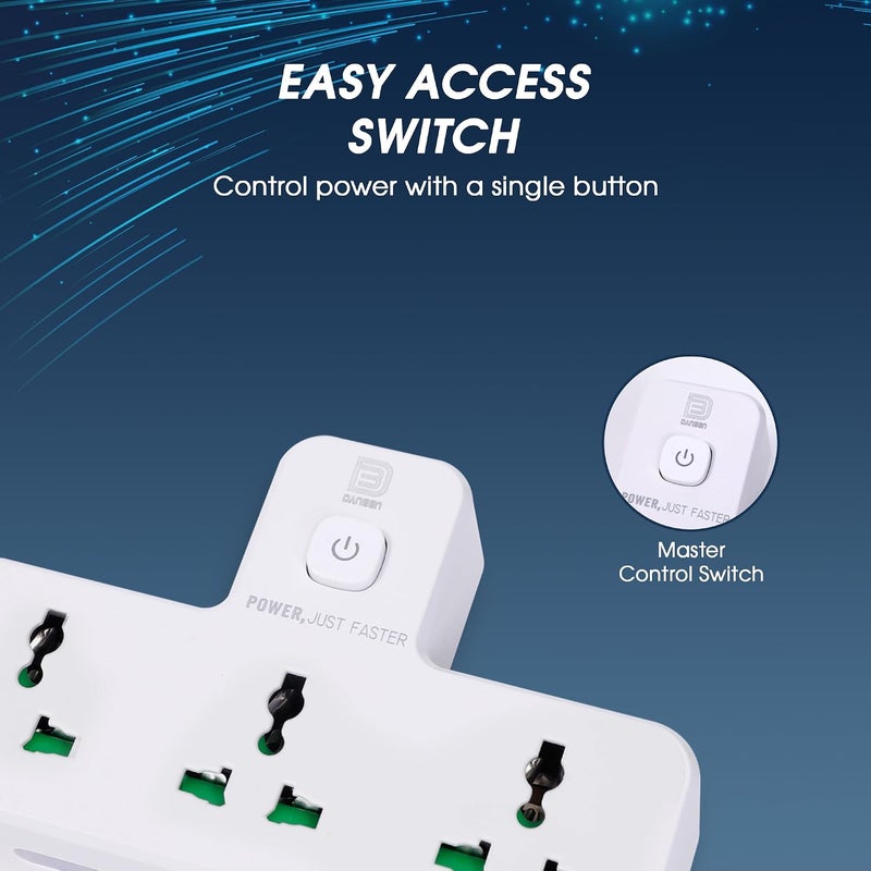 DANEEN 3-in-1 Multi-plug power extension socket with 3 Outlets, Surge Protector, LED Night light, Universal adapter & charging station for multiple devices (White) (Socket Extender SC2313) - Image 5