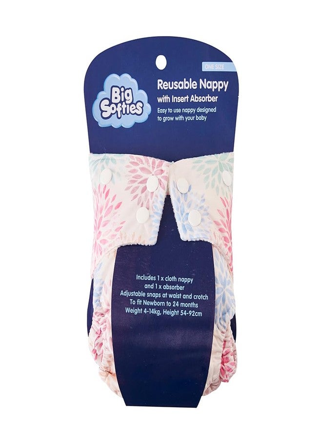 Big Softies Reusable Nappy with Insert Absorber|Adjustable Snap Fastener|Water-resistant|Comfortable|Rash-Free|Print-Dandelion|For Girls Newborn to 24 Months - Image 1