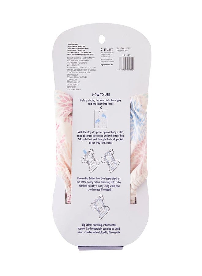 Big Softies Reusable Nappy with Insert Absorber|Adjustable Snap Fastener|Water-resistant|Comfortable|Rash-Free|Print-Dandelion|For Girls Newborn to 24 Months - Image 2