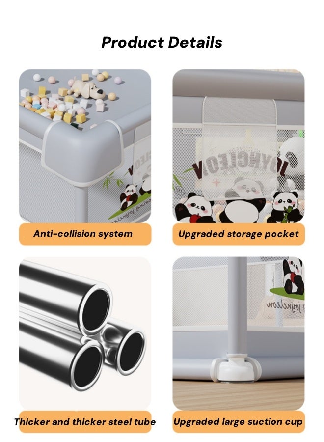 الدليبن حظيرة لعب للأطفال، سياج قابل للطي للأطفال، سياج أمان داخلي للزحف للأطفال، ساحة لعب للأطفال الرضع والصغار، مركز أنشطة للأطفال الرضع في الداخل والخارج مع 50 كرة بحرية، حلقتان للسحب باليد، قاعدة مانعة للانزلاق، شبكة ناعمة تسمح بالتهوية، 150 × 180 سم (رمادي) - Image 3