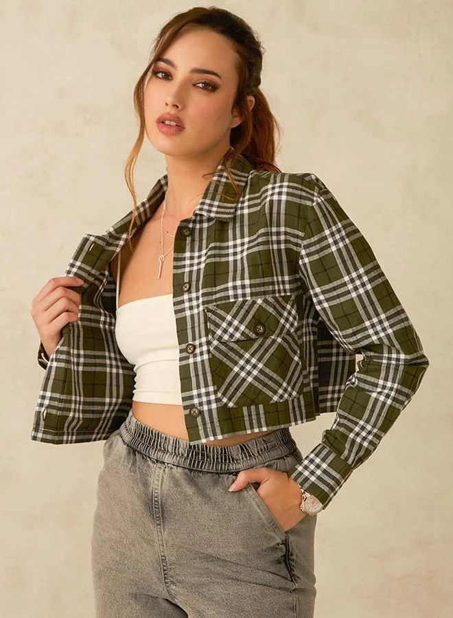 فيرجيو فيرجيو شيرت كاروهات قطن أخضر قصير