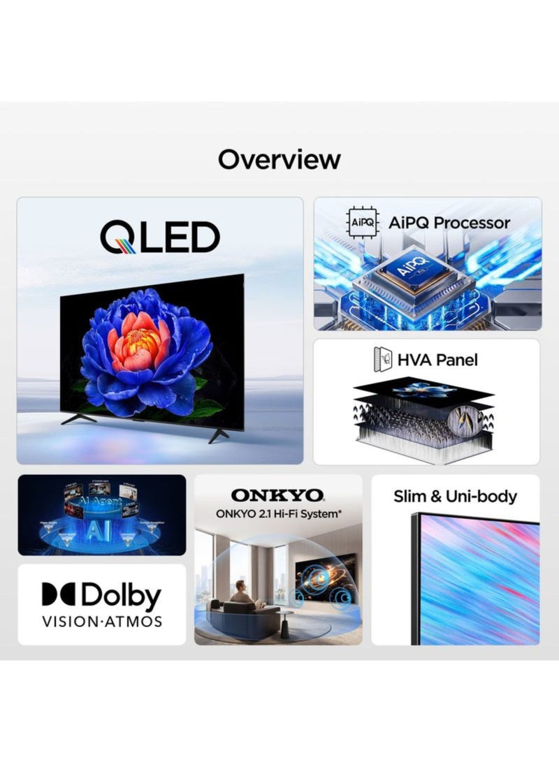 تي سي إل تلفزيون TCL 55 بوصة T69D بريميوم QLED 4K سمارت (نسخة 2026 الإمارات) TCL 55" 55T69D Google TV، معالج AiPQ، لوحة HVA، Dolby Vision · Atmos، نظام ONKYO 2.0 هاي-فاي، DTS Virtual X، Game Master - Image 5