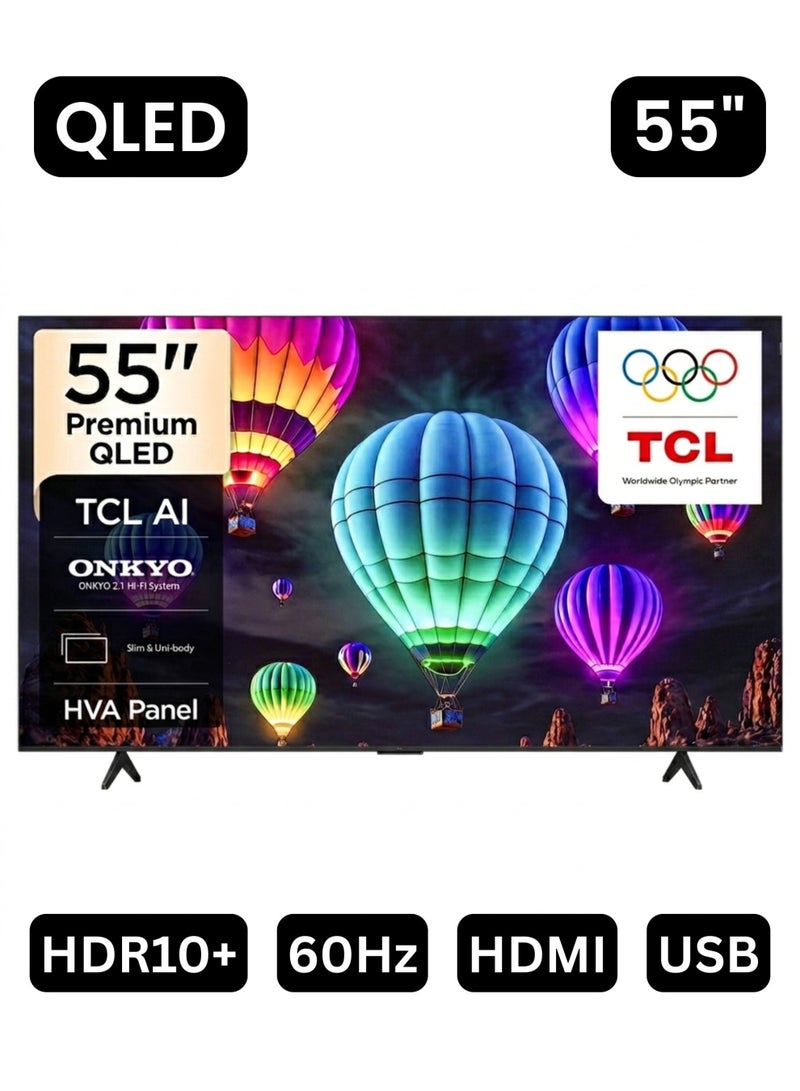 تي سي إل تلفزيون TCL 55 بوصة T69D بريميوم QLED 4K سمارت (نسخة 2026 الإمارات) TCL 55" 55T69D Google TV، معالج AiPQ، لوحة HVA، Dolby Vision · Atmos، نظام ONKYO 2.0 هاي-فاي، DTS Virtual X، Game Master - Image 1