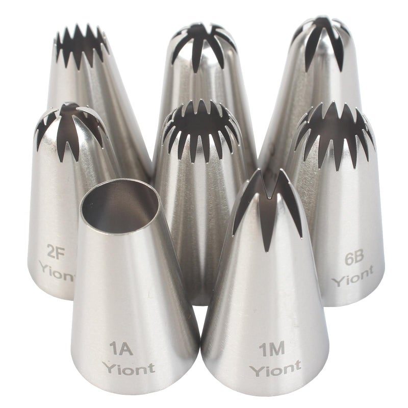 Yiont 8Pcs Flower Piping Tips Set Stainless Steel Baking Tools Cookies, Cupcakes Rose & Wedding Cake Decorating Icing & Frosting Pastry Nozzles Yiont - Image 1