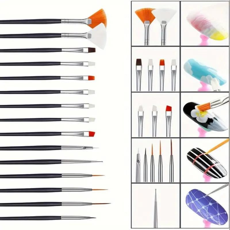 Royalkart 73 Pcs Combo kit of Nail Art Tools - 15 pcs Nail Art Brushes for Design/ Nail Art 48 pcs Glitter Dust Rihnestones ,5 pcs Nail Art Dotting Tool, 4 Sided Nail art Buffer, Nail Art Pallate, Nail Art Tip Guide - Image 3